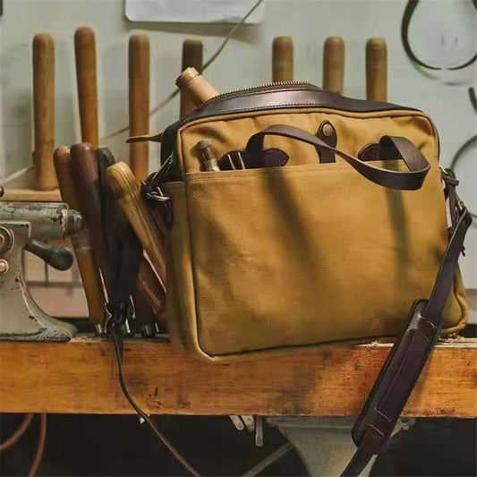 Men's Vintage Oil Wax Canvas Official Document Gentleman Men's Handbags