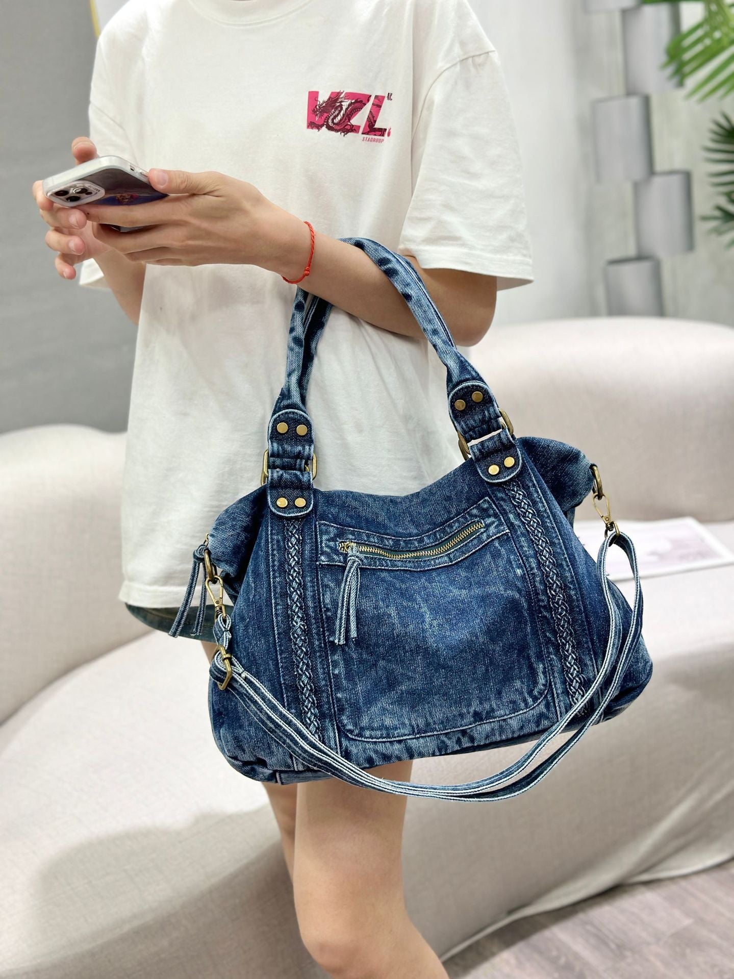 Women's Wash Water Large Capacity Motorcycle Vintage Tote Bags