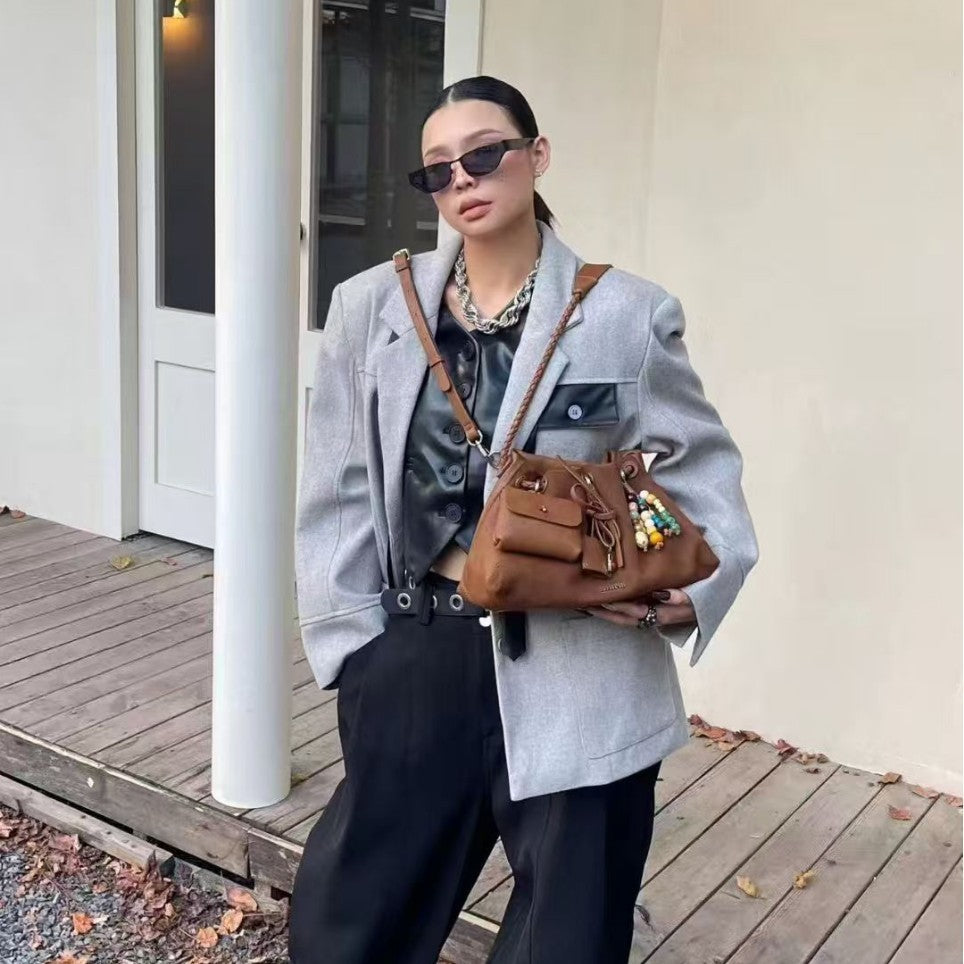 Women's Genuine Leather Underarm Matte Stitching Fashion Crossbody Bags