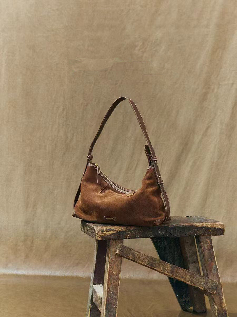 Women's Design Tracking Shallow Line Commuter Suede Shoulder Bags
