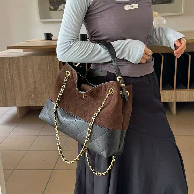 Women's Style Rhombus Chain Large Capacity Genuine Handbags