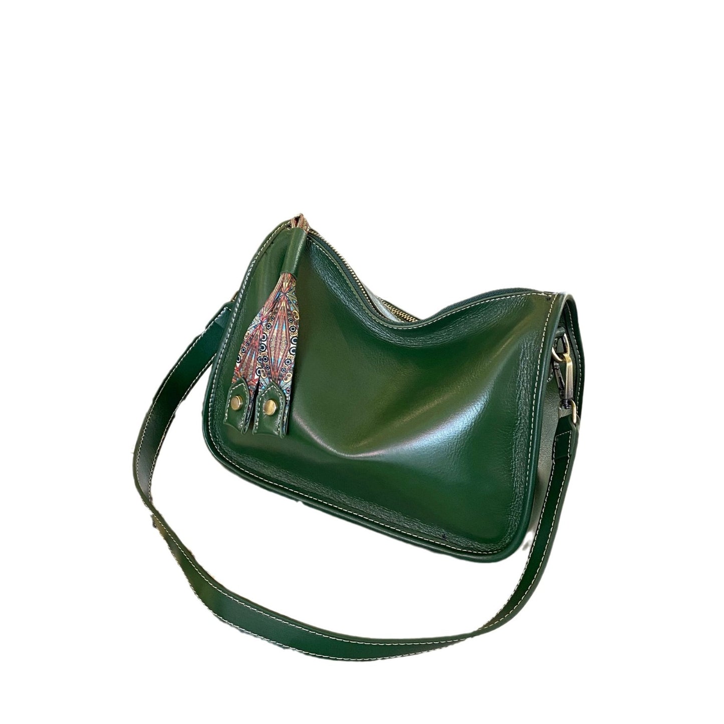 Women's Vegetable Tanned Leather Cowhide Simple Zipper Crossbody Bags