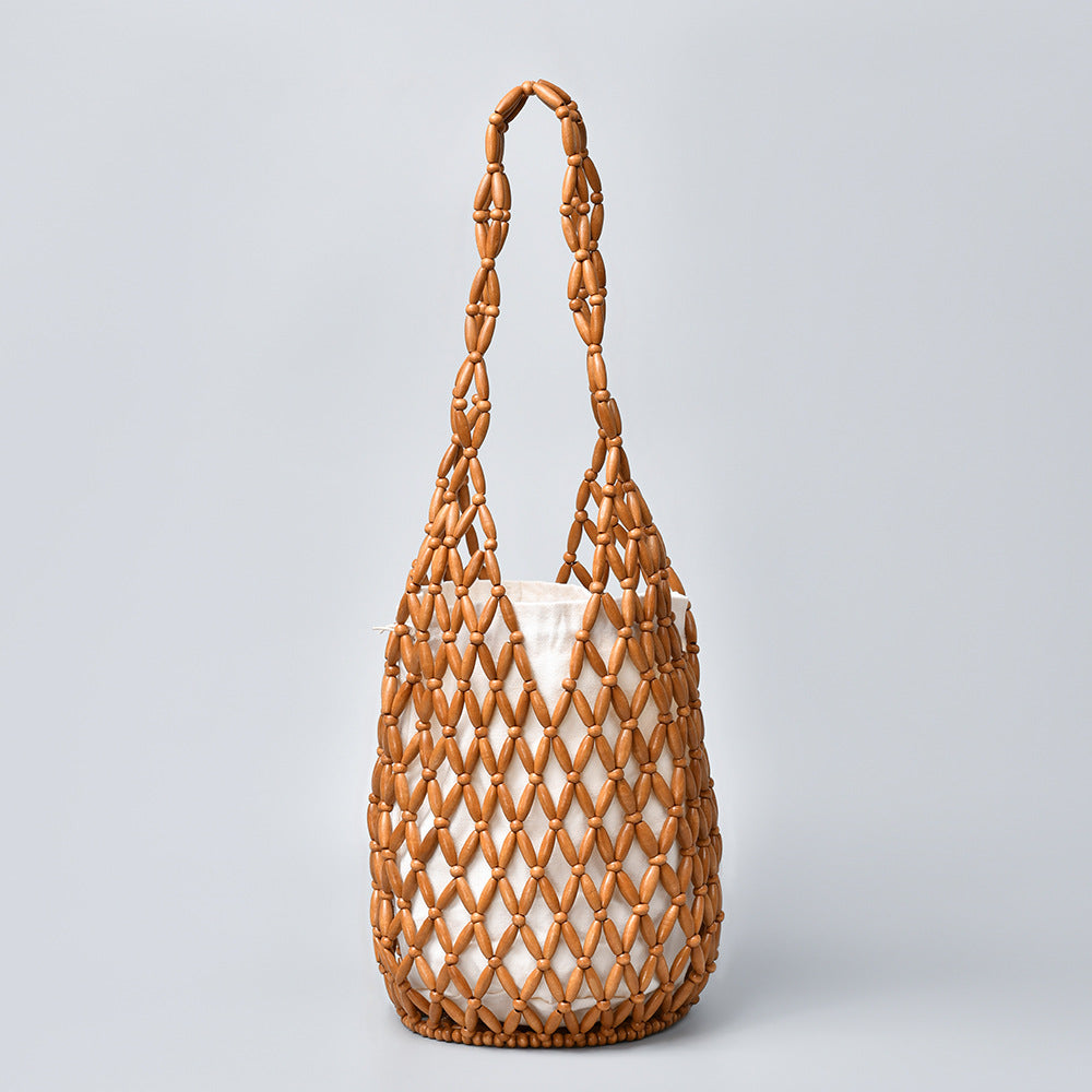 Women's Woven Summer Niche Design Hollow With Wooden Handbags