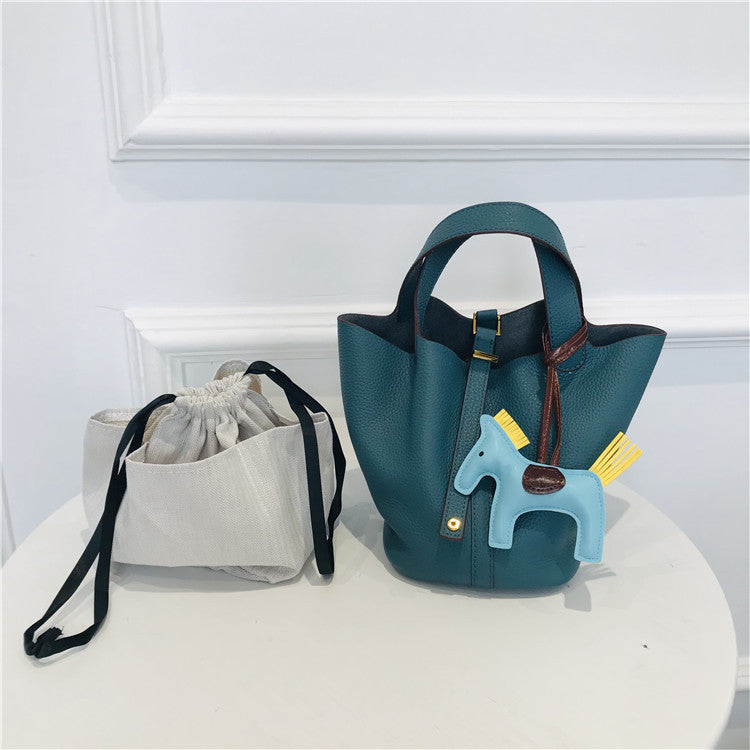 Vegetable Basket Layer Cowhide Lychee Pattern Handbags