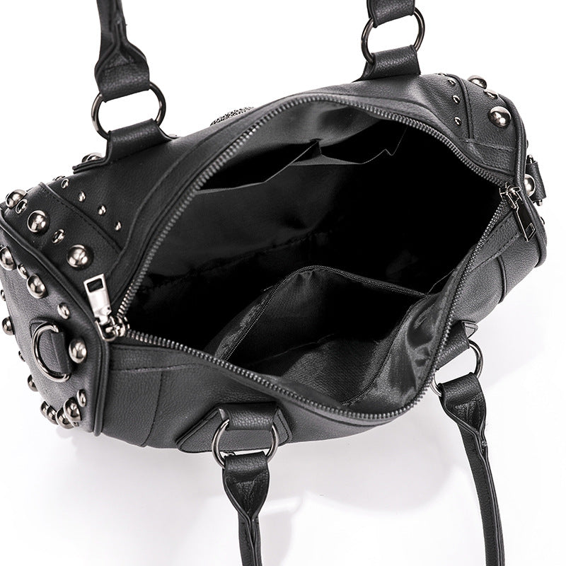 Women's Fashion Skull Punk Rivet Boston Portable Handbags