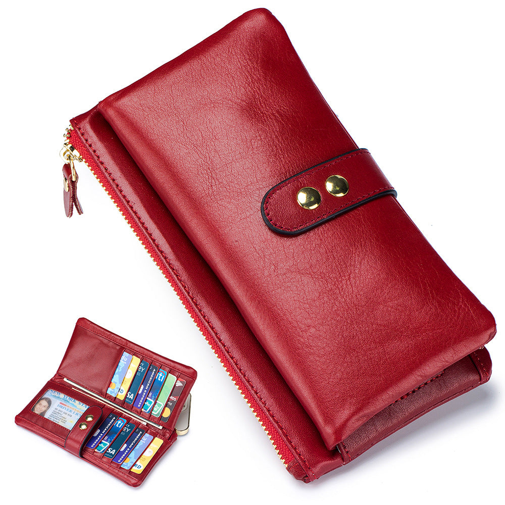 Oil Wax Skin Long Genuine Leather Ladies Wallets