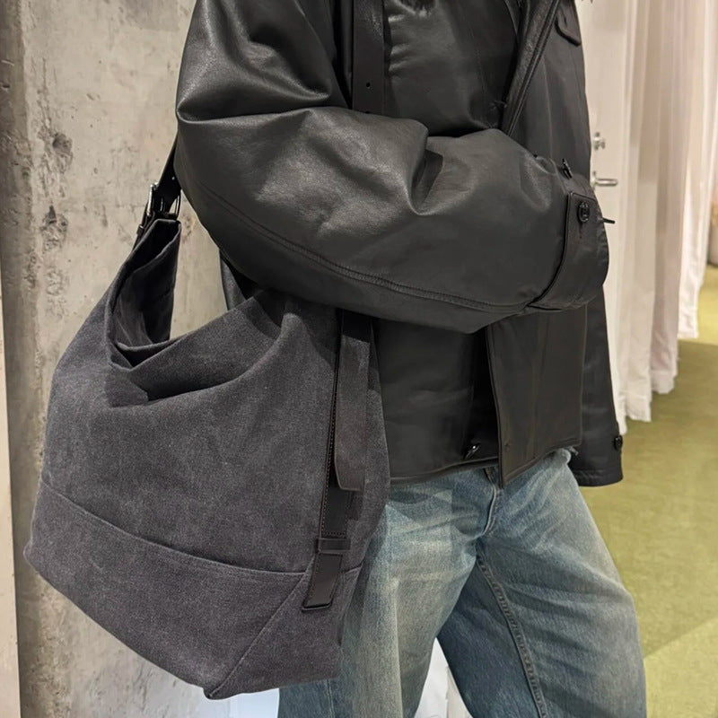 Women's Large Capacity Canvas Genuine Leather Two-tone Shoulder Bags