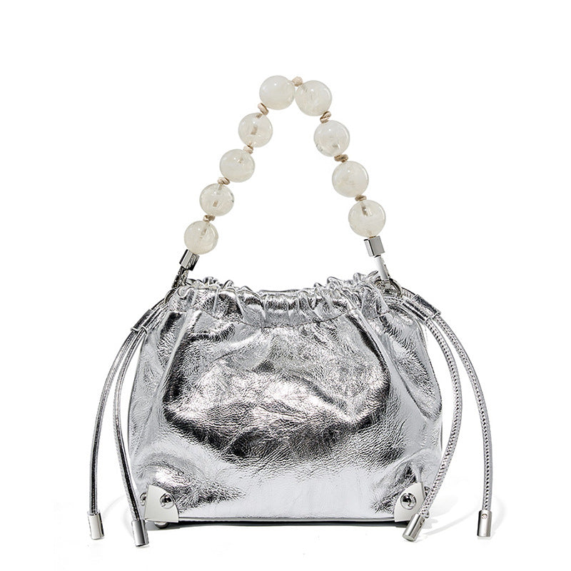 Women's Style Beaded First Layer Cowhide Hand-held Flower Crossbody Bags