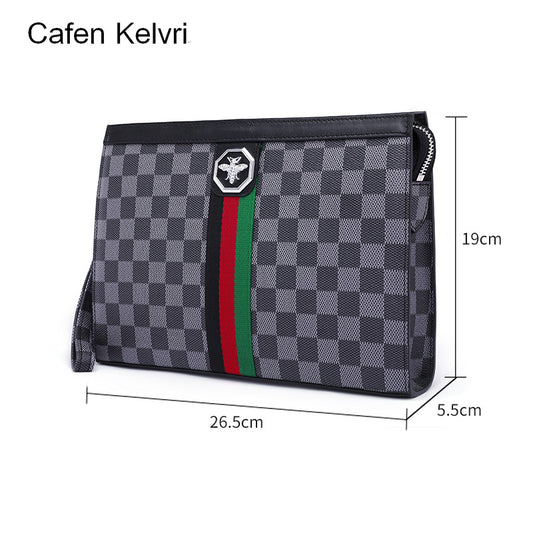 Men's Business Commute Waterproof Trendy Plaid Long Men's Handbags