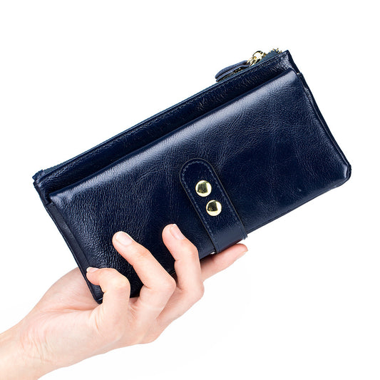 Oil Wax Skin Long Genuine Leather Ladies Wallets