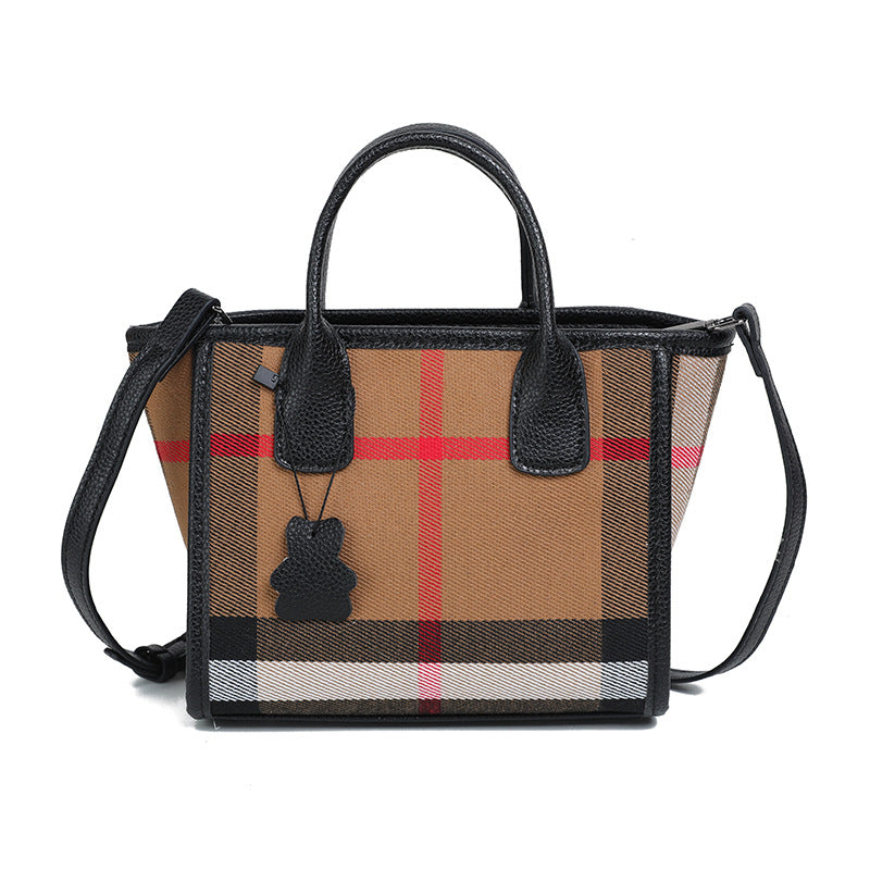 Women's Fashionable Stylish Canvas Plaid Simple Leather Handbags