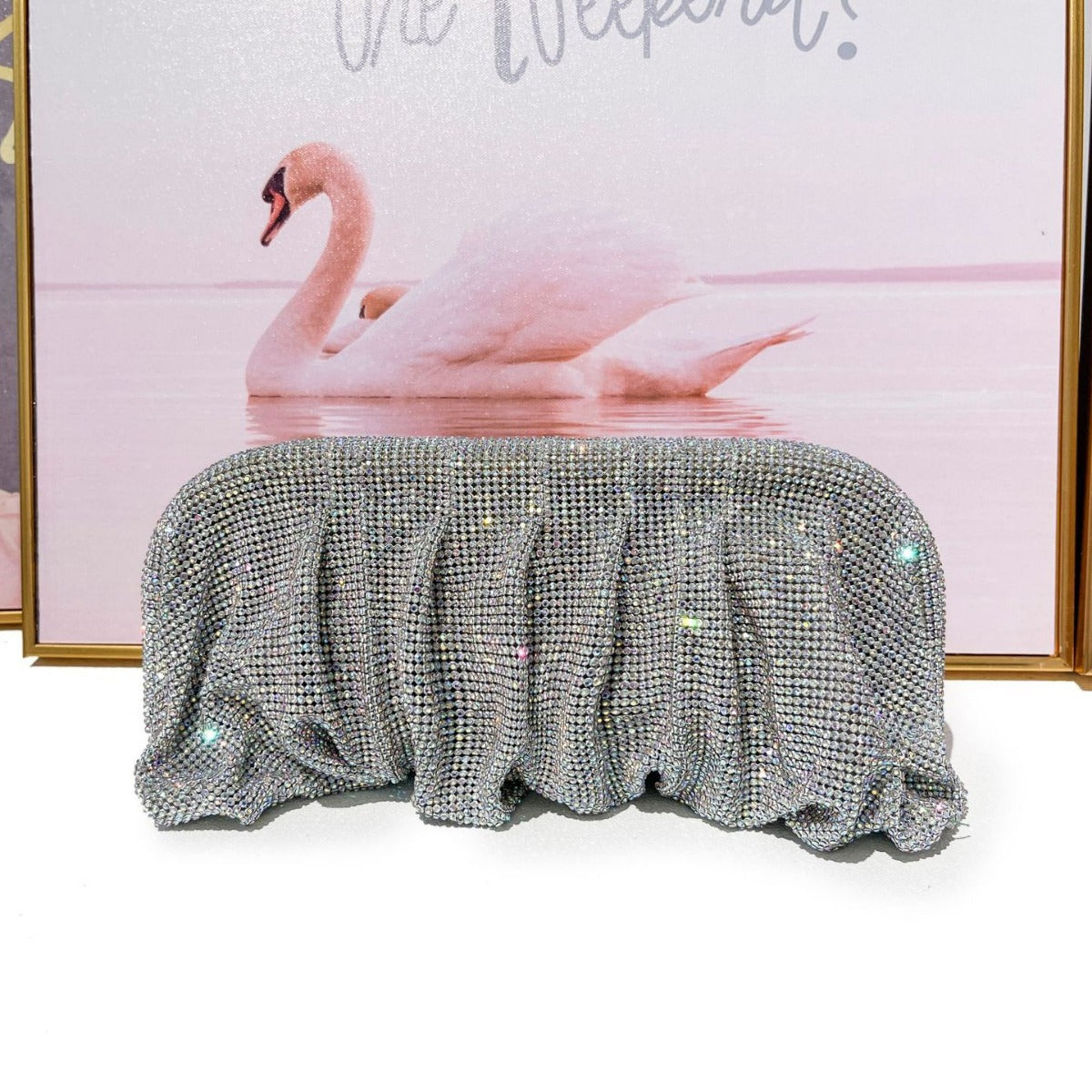 Women's Shiny Diamond Cloud Dumpling Dinner Rhinestone Pleated Evening Bags
