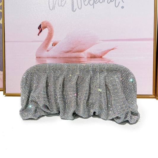 Women's Shiny Diamond Cloud Dumpling Dinner Rhinestone Pleated Evening Bags
