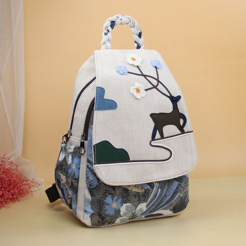 Innovative Deer Flower Woven Artistic Fresh Backpacks