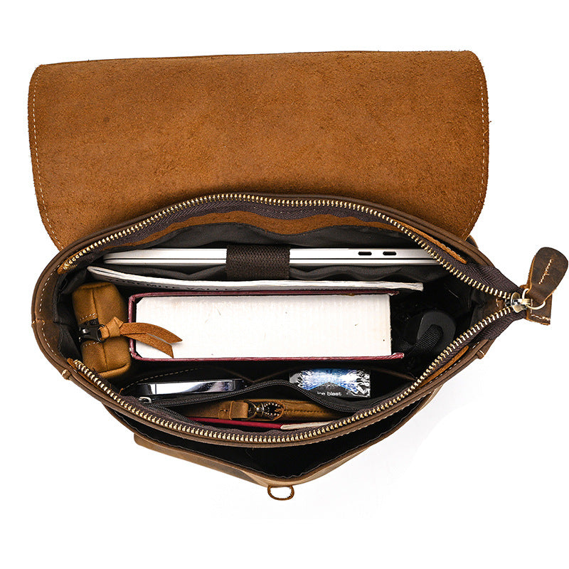 Horse Leather Unisex Inch Flip Layer Backpacks