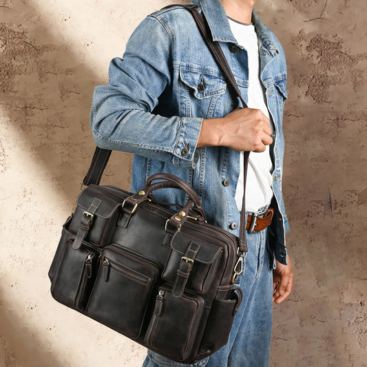 Men's Crazy Horse Leather Retro Top Layer Men's Handbags
