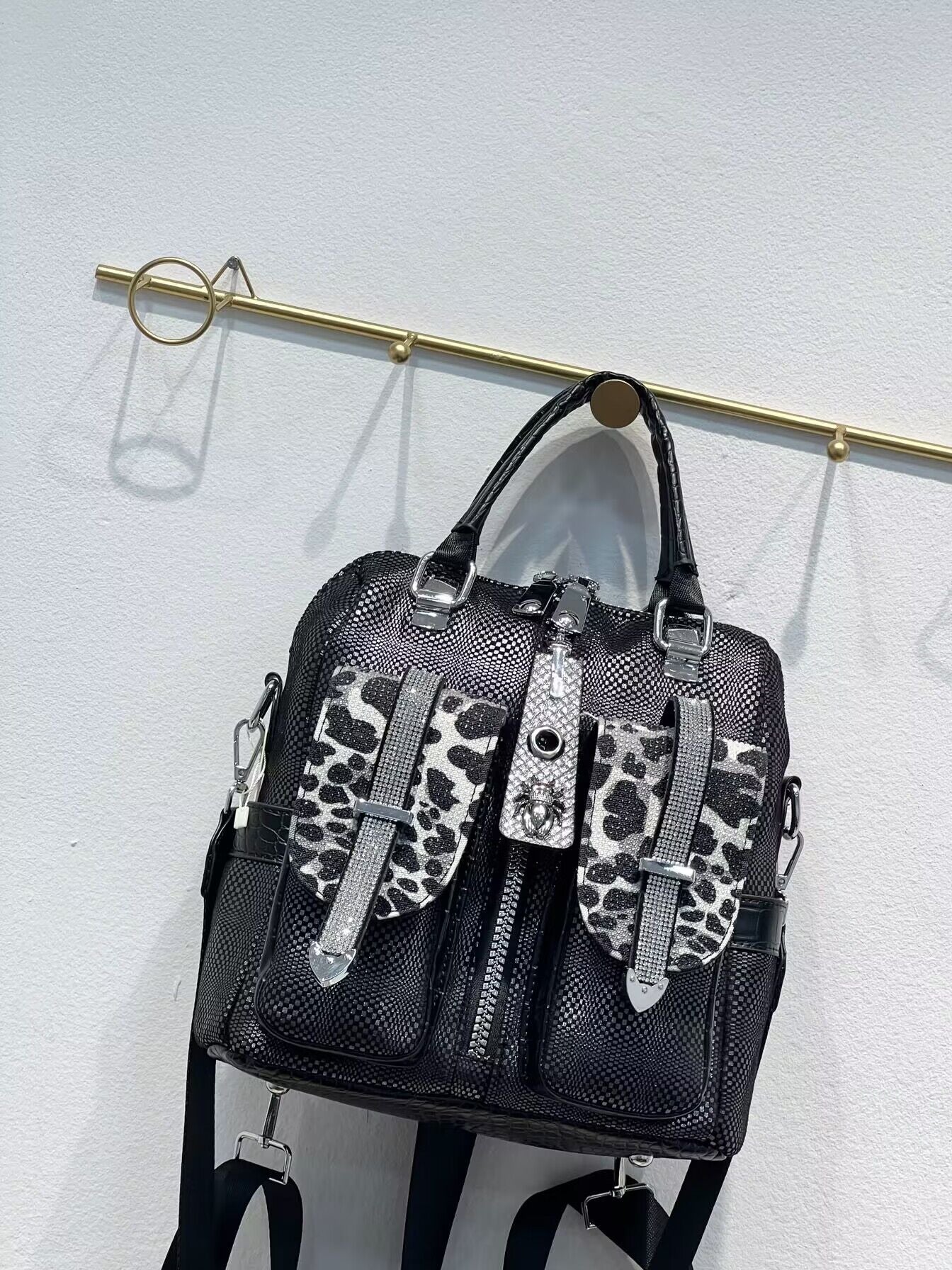 Women's Print Rhinestone Leather Fashion High Handbags