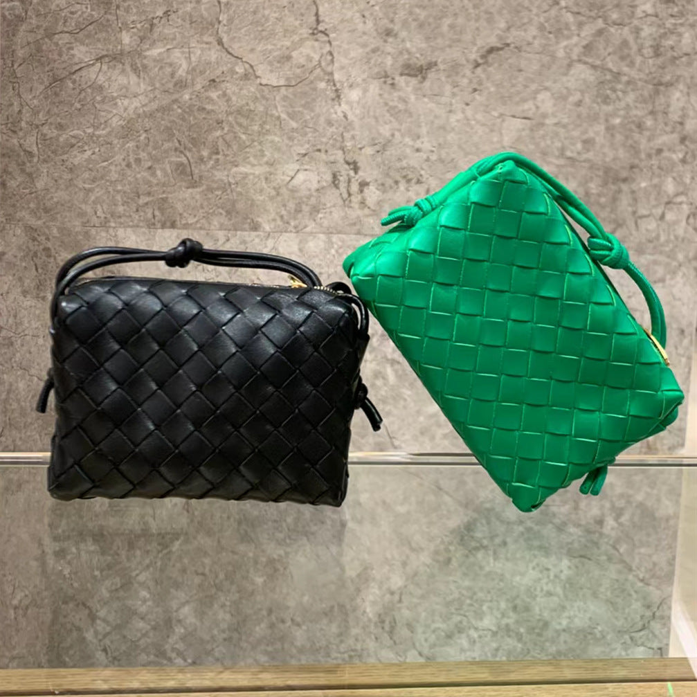 Genuine Leather Woven Candy Color Box Crossbody Bags