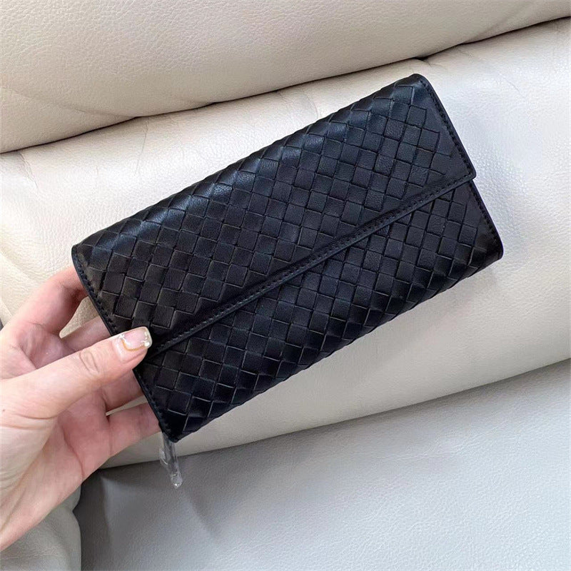 Fashion Long Lady's Sheepskin Woven Clutch Ladies Wallets