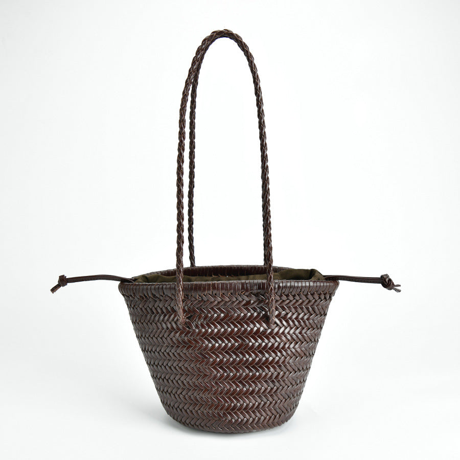 Vintage Genuine Leather Handmade Vegetable Basket Shoulder Bags