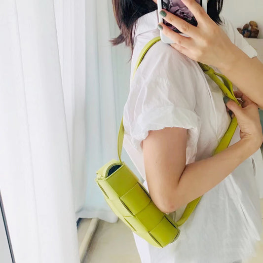 Women's Leather Woven Pillow Fashion Candy Color Shoulder Bags