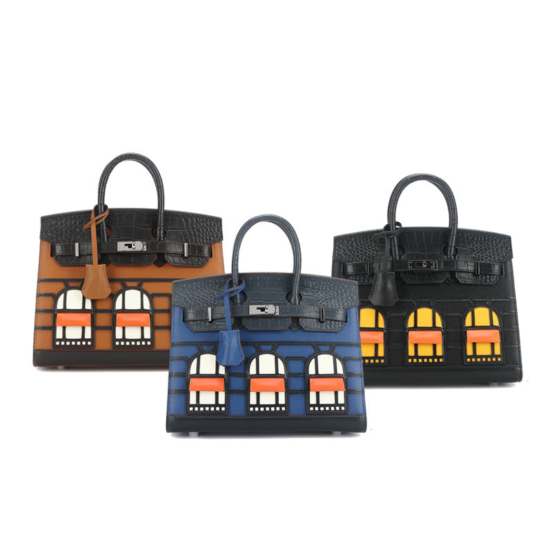 Print House Genuine Leather Fashion Contrast Handbags