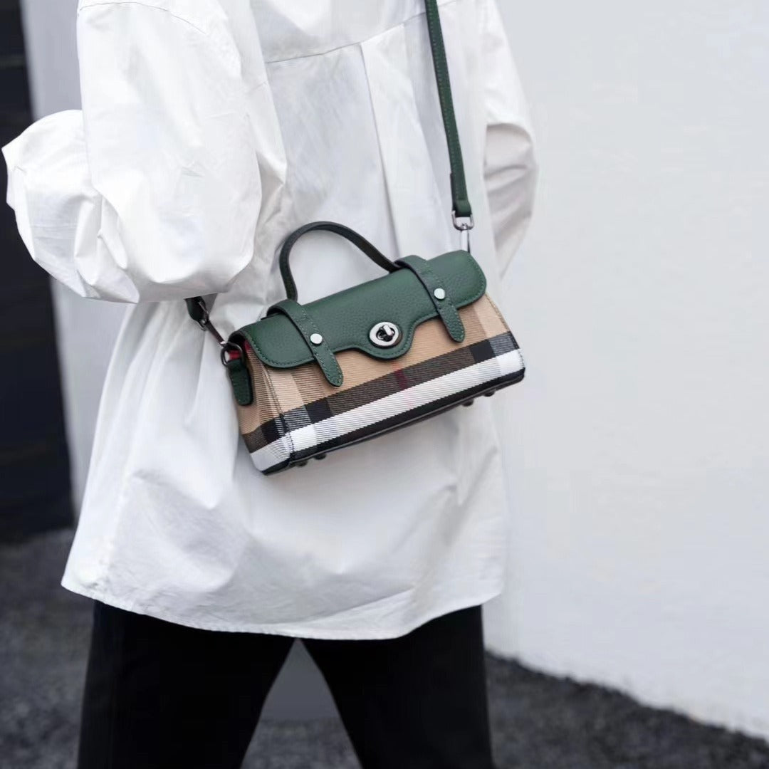 Real Leather Canvas Pillow Plaid Classic Crossbody Bags