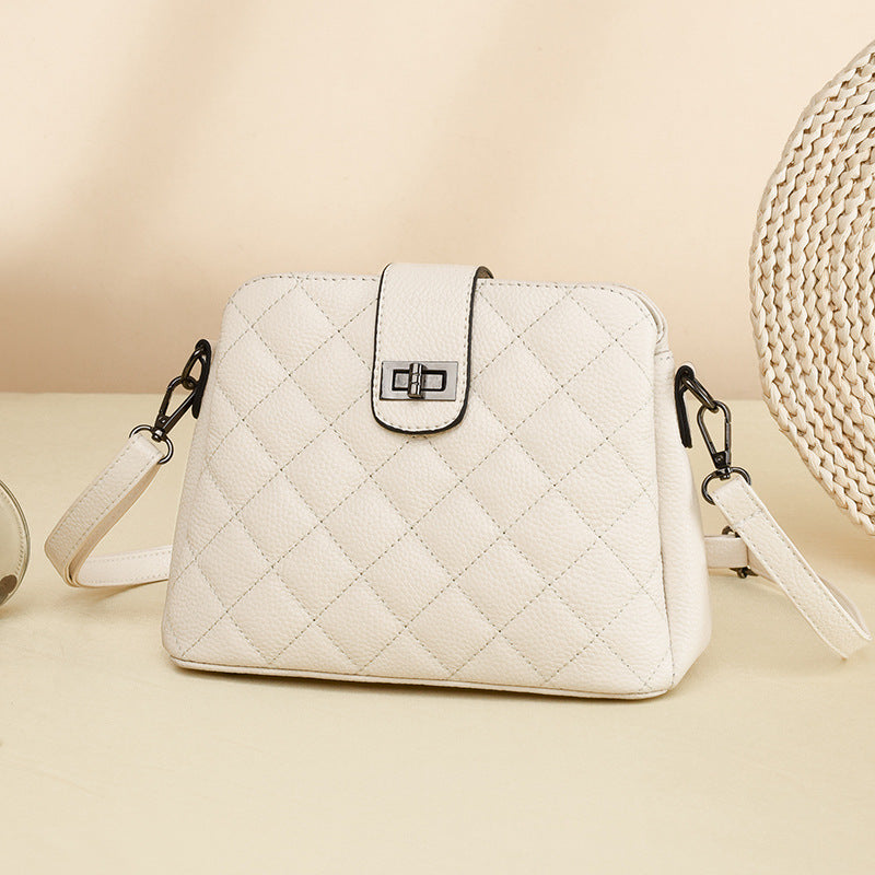 Women's Leather Tide Embroidery Thread Rhombus Single Bags