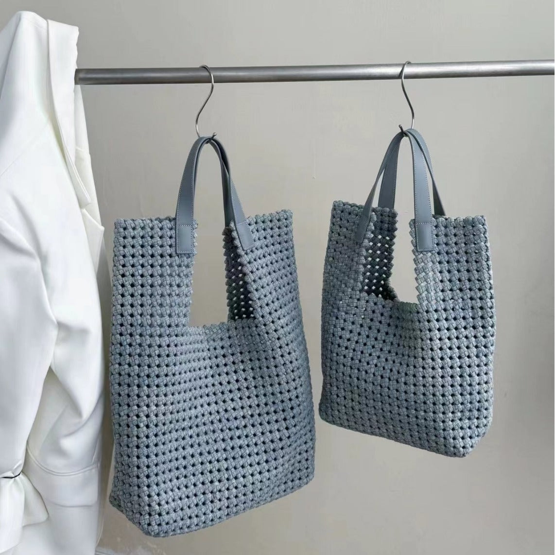 Large Capacity Denim Woven Commute Cowhide Shoulder Bags