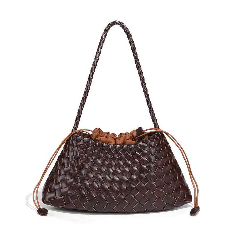 Women's Fashionable Leather Strap Inner Big Woven Shoulder Bags