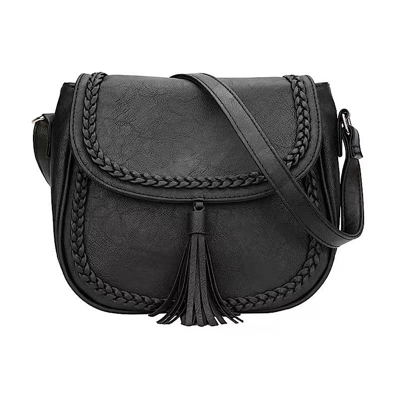 Women's Flap Saddle Hand Woven Tassel Crossbody Bags