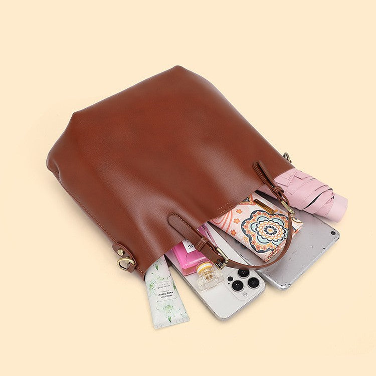 Women's First Layer Cowhide Simple Large Capacity Handbags