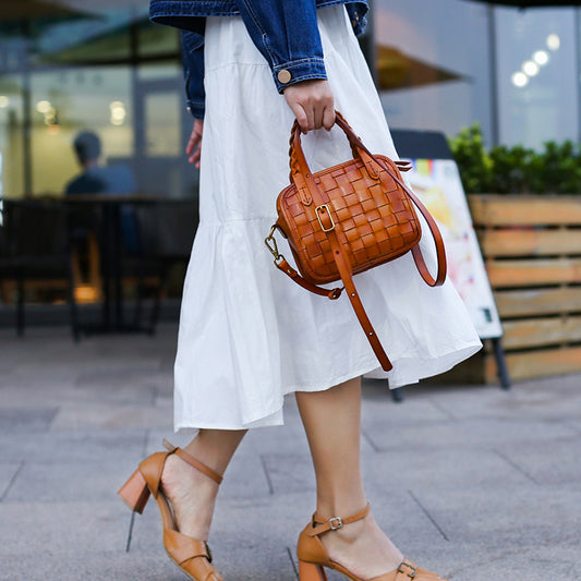 Women's Layer Vegetable Tanning Leather Hand-woven Genuine Bags