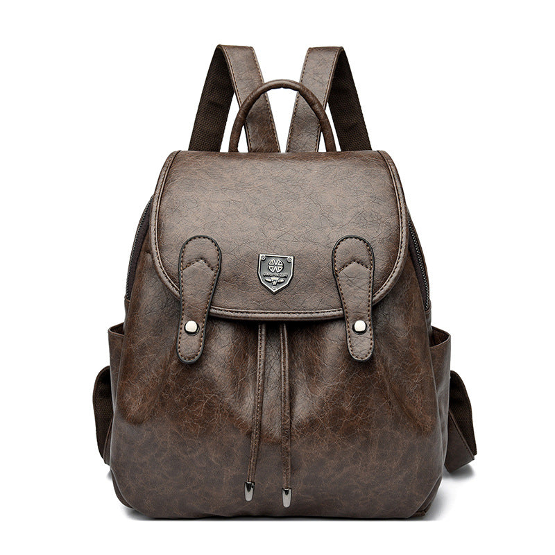 Women's Cow Wax Leather Vintage Drawstring Backpacks