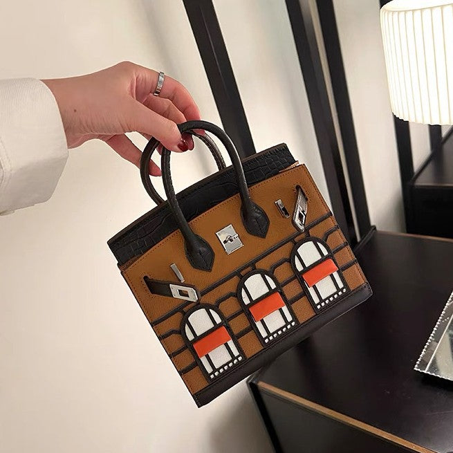 Leather High-grade Crocodile Pattern Stitching Palm Handbags