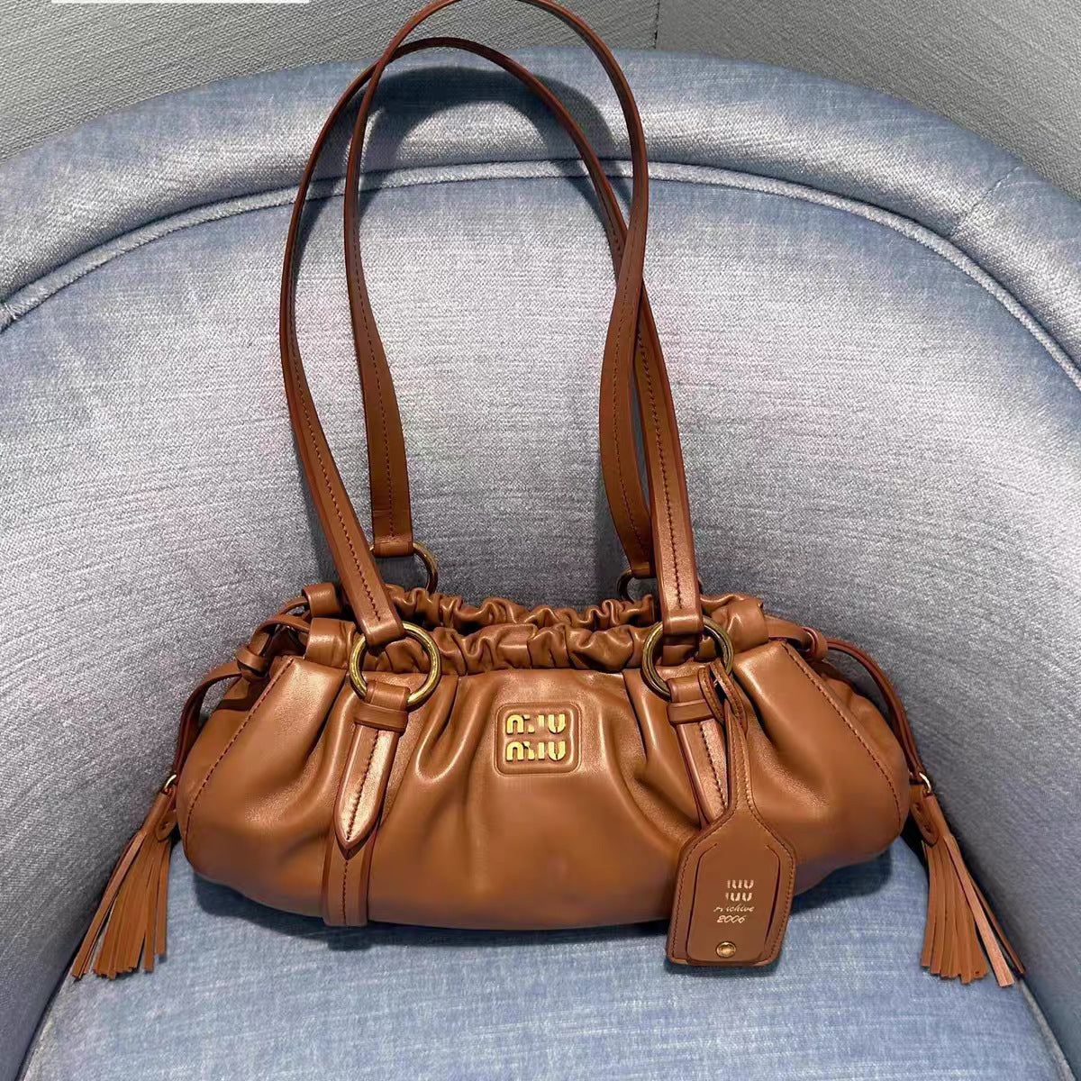 Women's Leather Pleated Drawstring Cloud Retro Bags