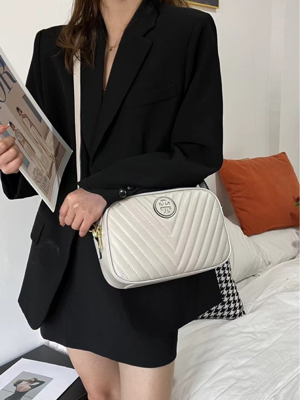 Women's Trendy Genuine Leather Classic Style Rhombus Crossbody Bags