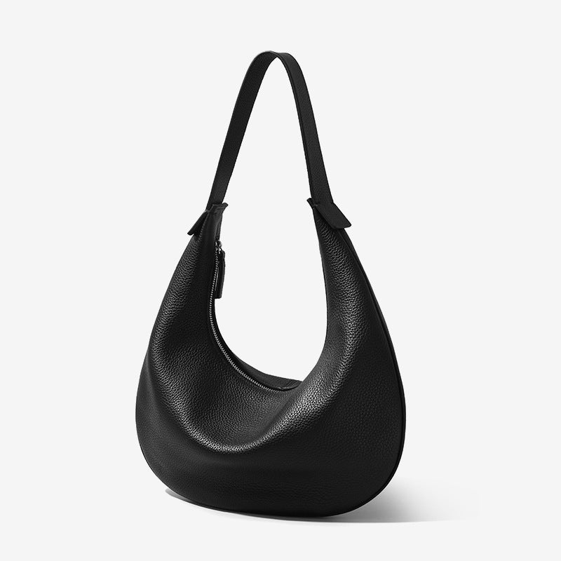 Women's Layer Cowhide Croissant Simple Style Fashion Commuter Underarm Lychee Bags