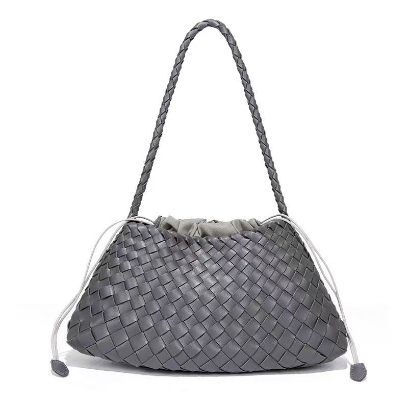Women's Fashionable Leather Strap Inner Big Woven Shoulder Bags