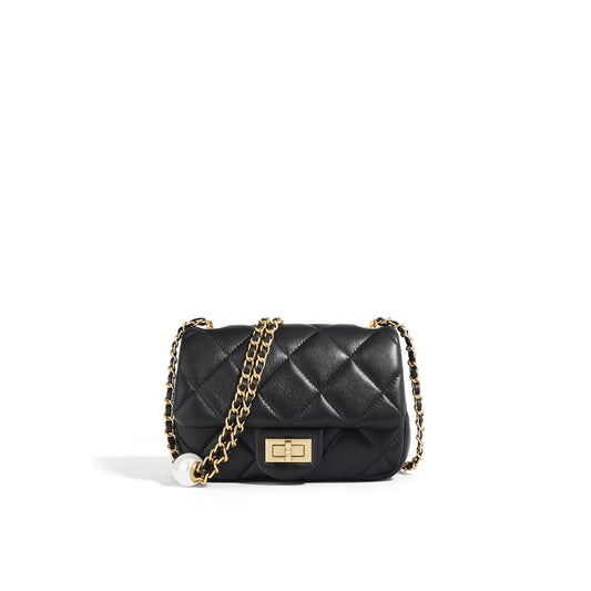 Women's Rhombus Double Pearl Fat Genuine Leather Shoulder Bags