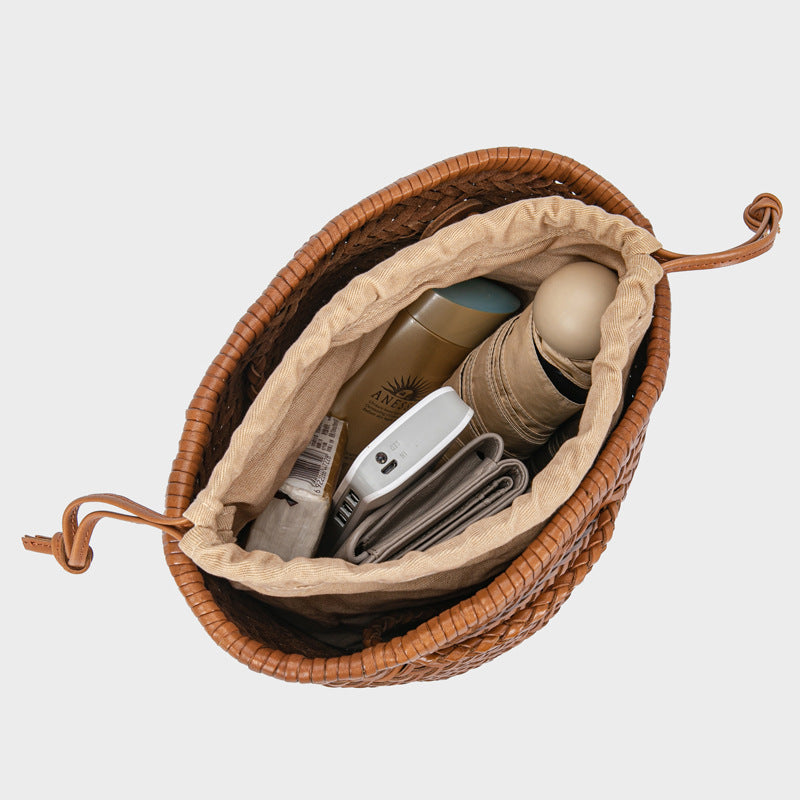 Vintage Genuine Leather Handmade Vegetable Basket Shoulder Bags