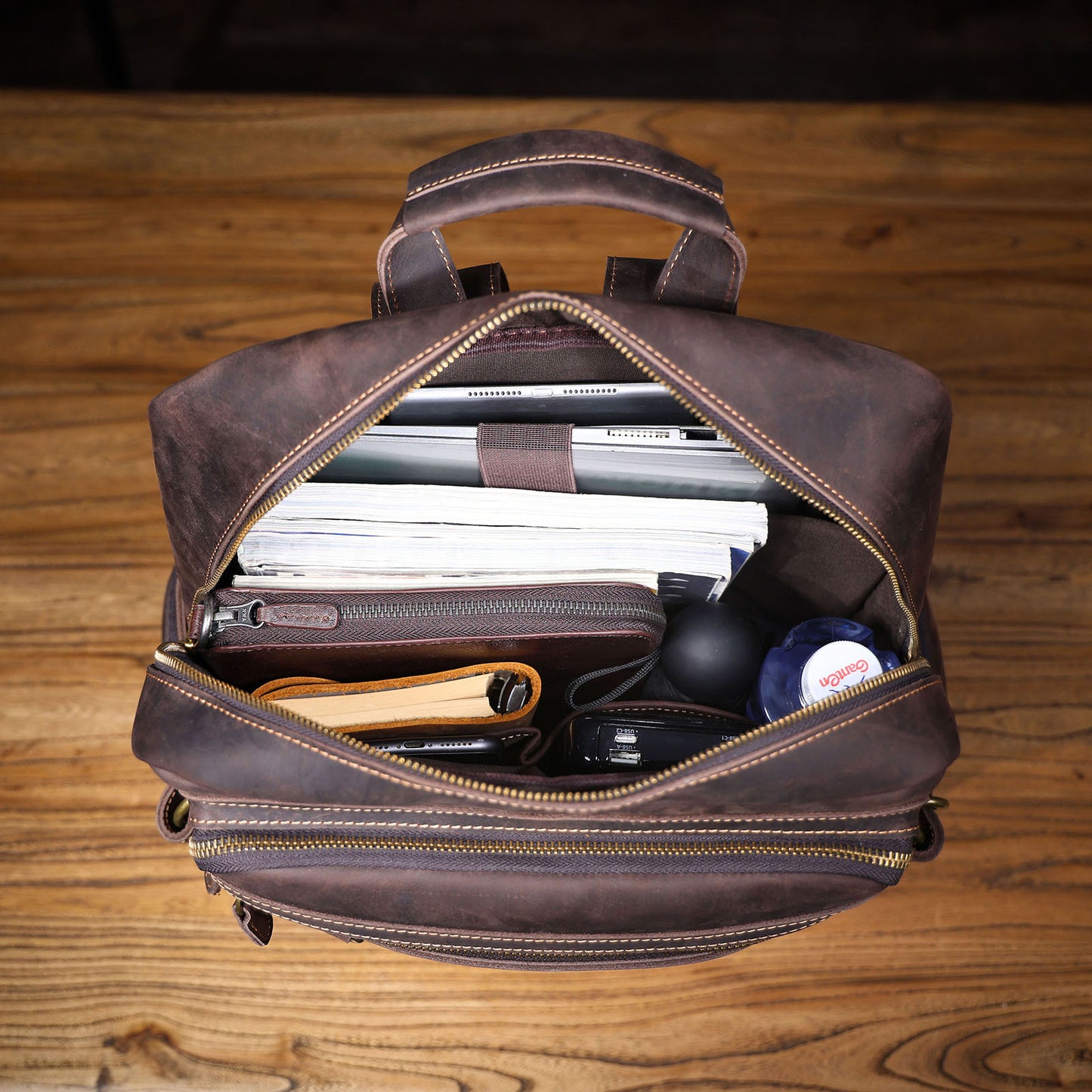 Men's Retro Crazy Horse Leather First Layer Backpacks