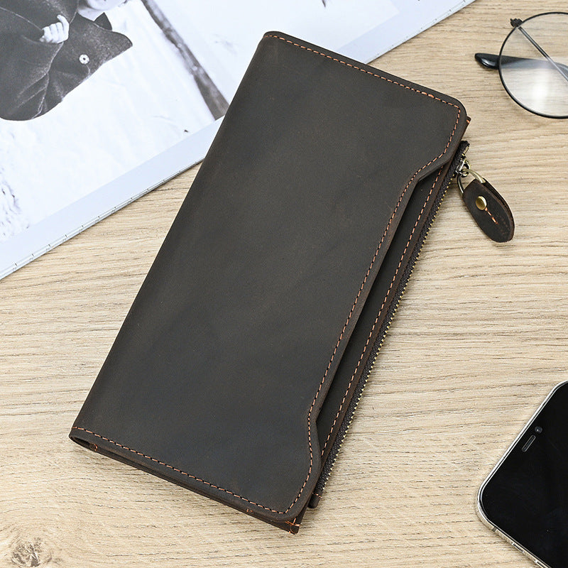 Men's Crazy Horse Leather Long Genuine Clutch Men's Wallets