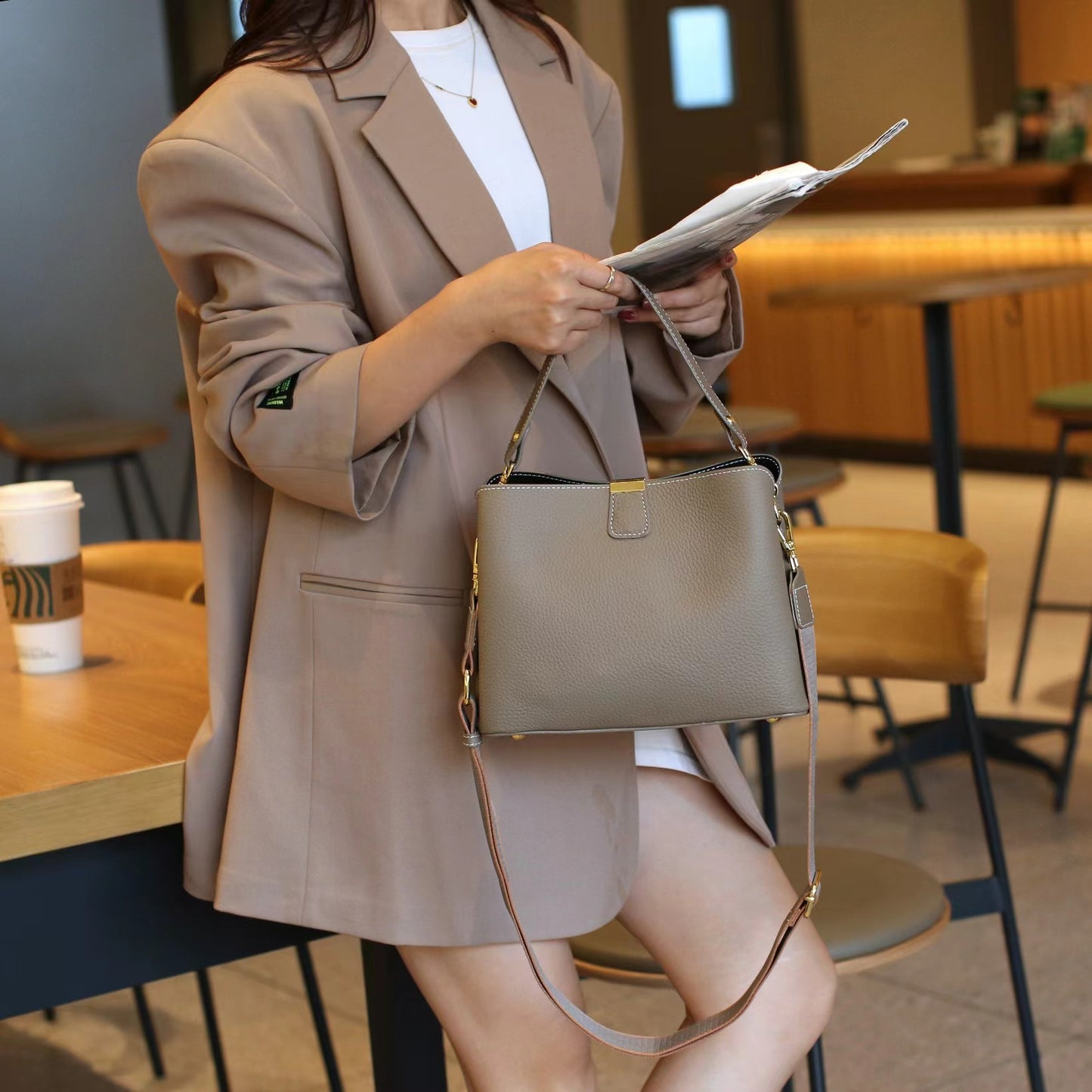 Women's Fashion Cattle Leather Trendy Commute Genuine Shoulder Bags