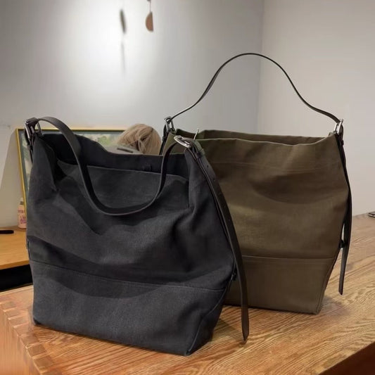 Large Vintage Fabric With Leather Capacity Crossbody Bags