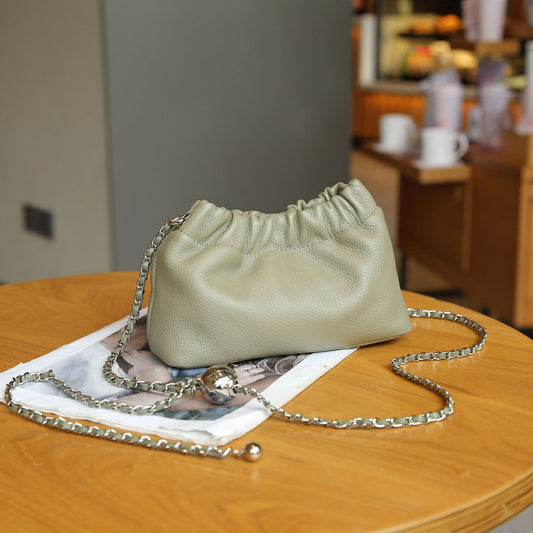 Women's Simple Magnetic Snap Dumplings Chain Golden Ball Crossbody Bags