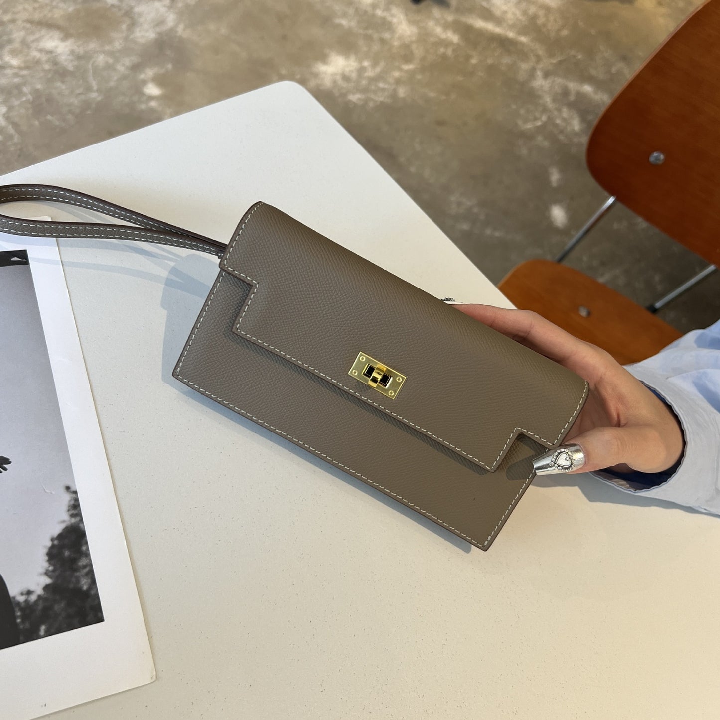 Women's Kelly Palm Print Cowhide Clutch Long Crossbody Bags