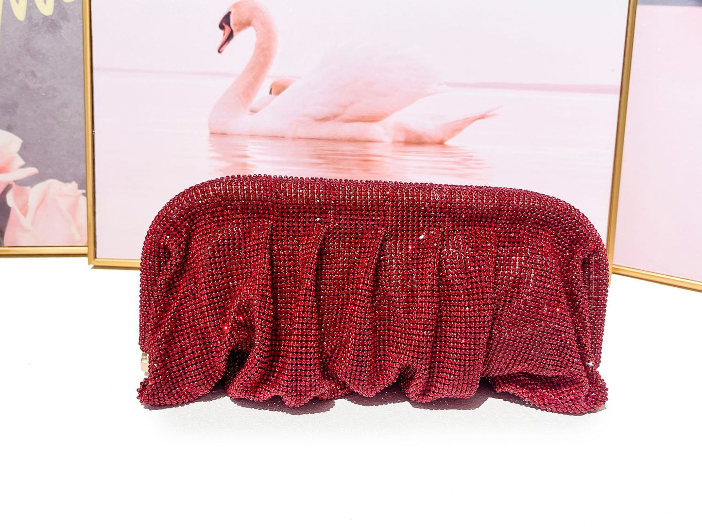 Women's Shiny Diamond Cloud Dumpling Dinner Rhinestone Pleated Evening Bags