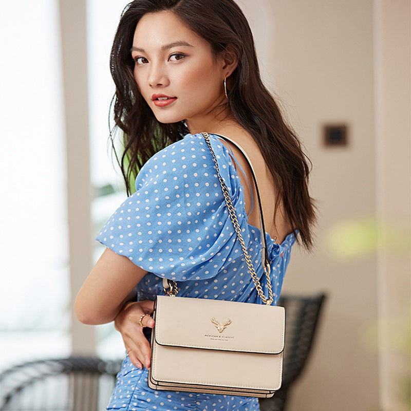 Women's Fashion Deer Head Genuine Leather Chain Shoulder Bags