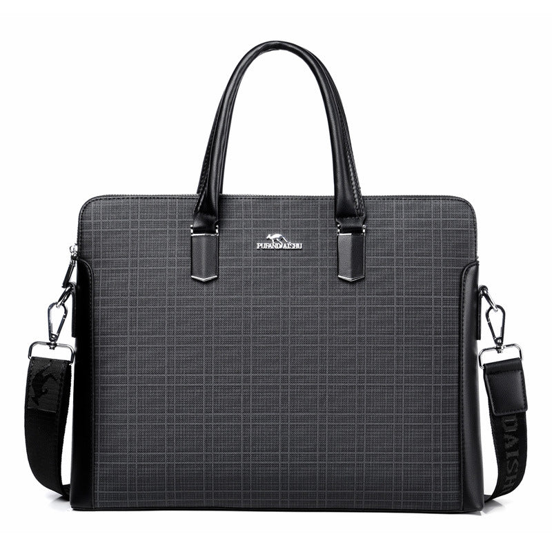 Men's Single Double Zipper Office Plaid Business Men's Handbags
